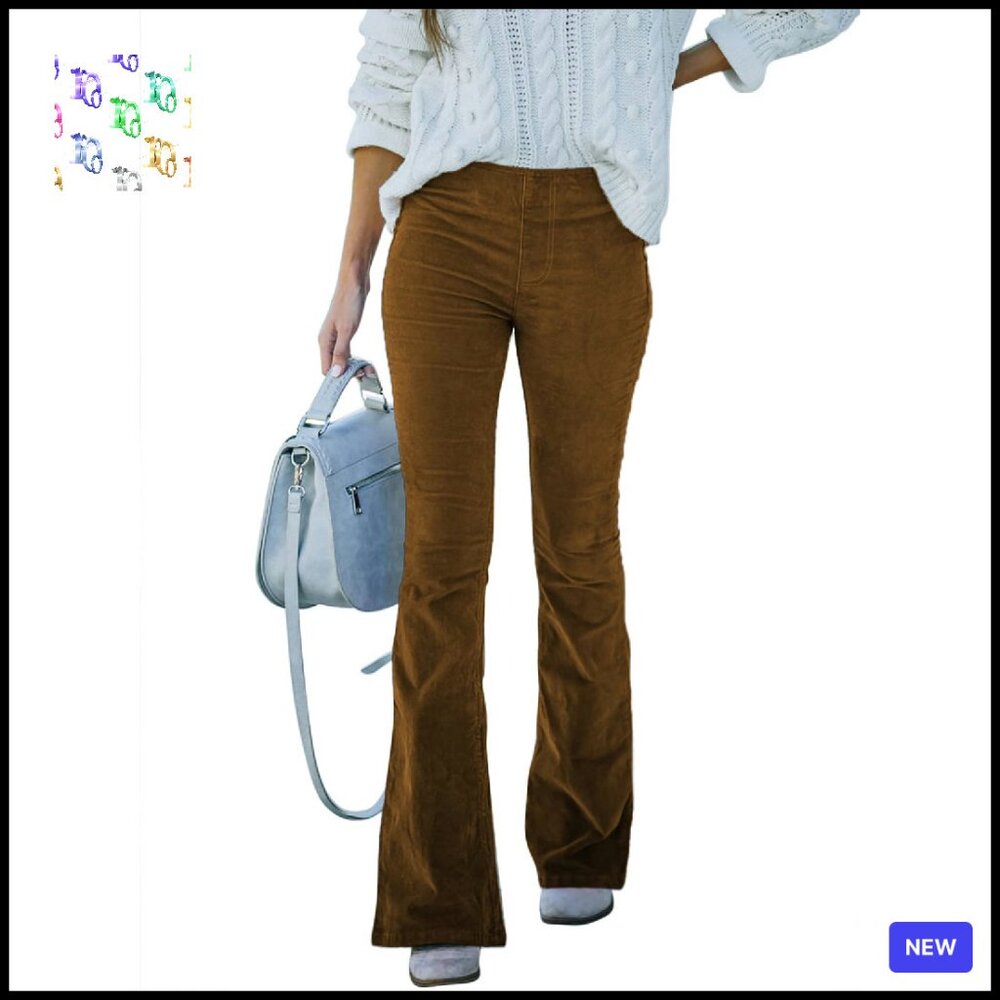 Corduroy Flare Pants Elastic Waist Bell Bottom Trousers Retro Y2k Chic